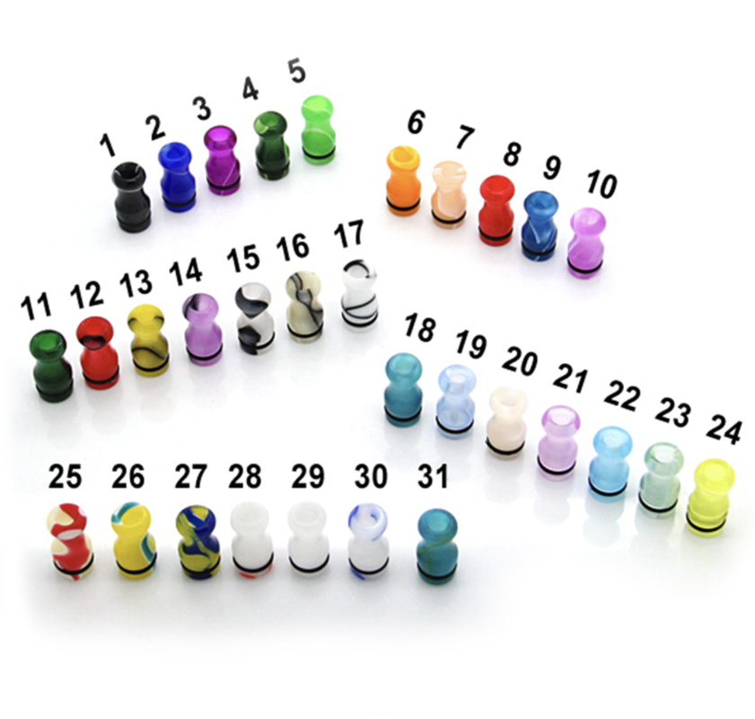 De Druppeluiteinden van Lelote Kleurrijke Vape/Acryl 510 Druppeluiteinde 1pcs/Boxes